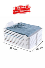 10 Katlı T-Shirt Düzenleyici – Dolap ve Çekmece İçi Kıyafet Organizer, 10'lu Set