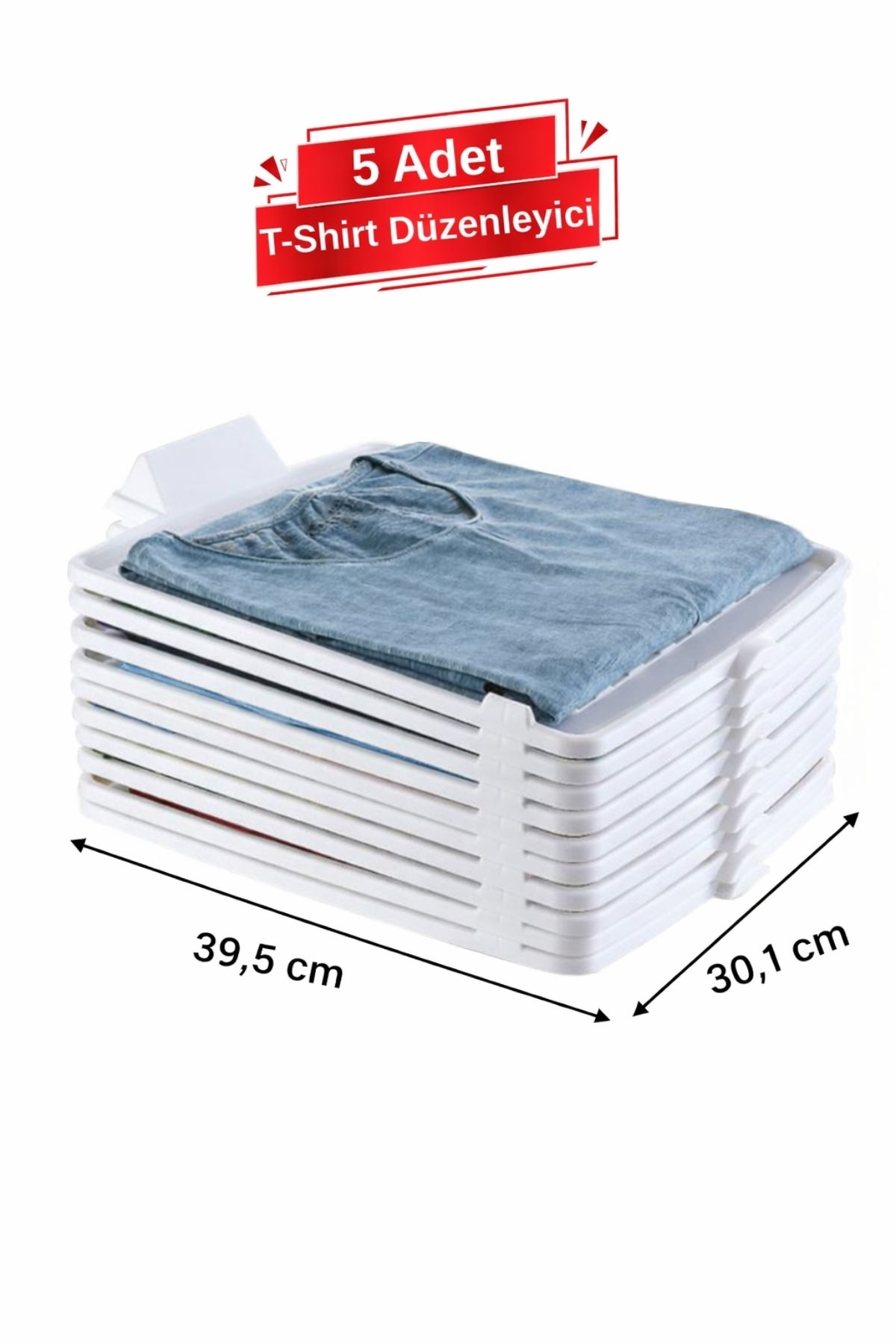 5 Katlı T-Shirt Düzenleyici – Dolap ve Çekmece İçi Kıyafet Organizer, 5’li Set