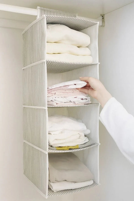 Askılı Dolap İçi Düzenleyici Raf – 24 x 29 x 64 cm | 5 Gözlü Katlanabilir Kumaş Organizer