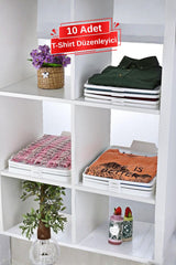 10 Katlı T-Shirt Düzenleyici – Dolap ve Çekmece İçi Kıyafet Organizer, 10'lu Set
