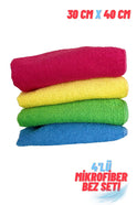 Kırmızı, sarı, yeşil ve mavi renklerde 30x40 cm mikrofiber bez seti