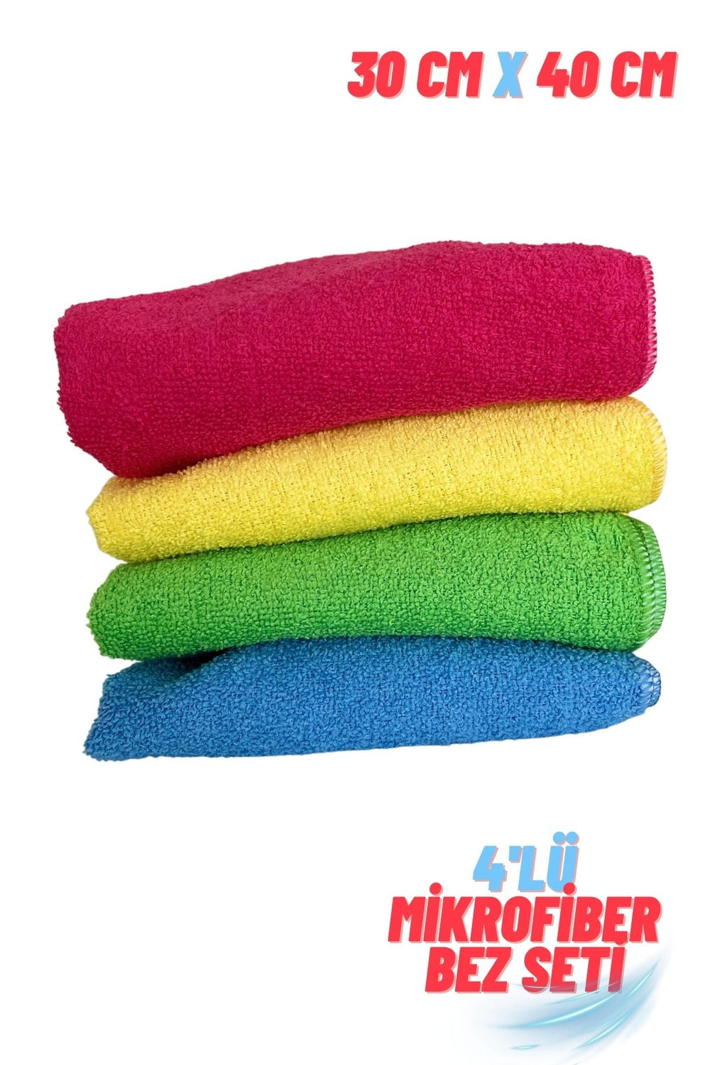 Kırmızı, sarı, yeşil ve mavi renklerde 30x40 cm mikrofiber bez seti