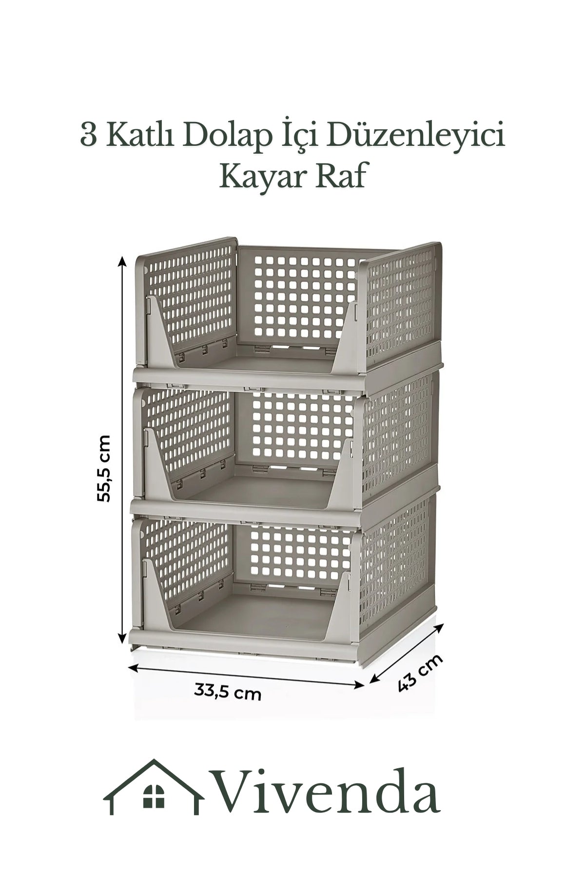 Dolap İçi 3'lü Kayar Raf Organizer, 3 Katlı Dolap İçi Düzenleyici Raf "Beyaz"
