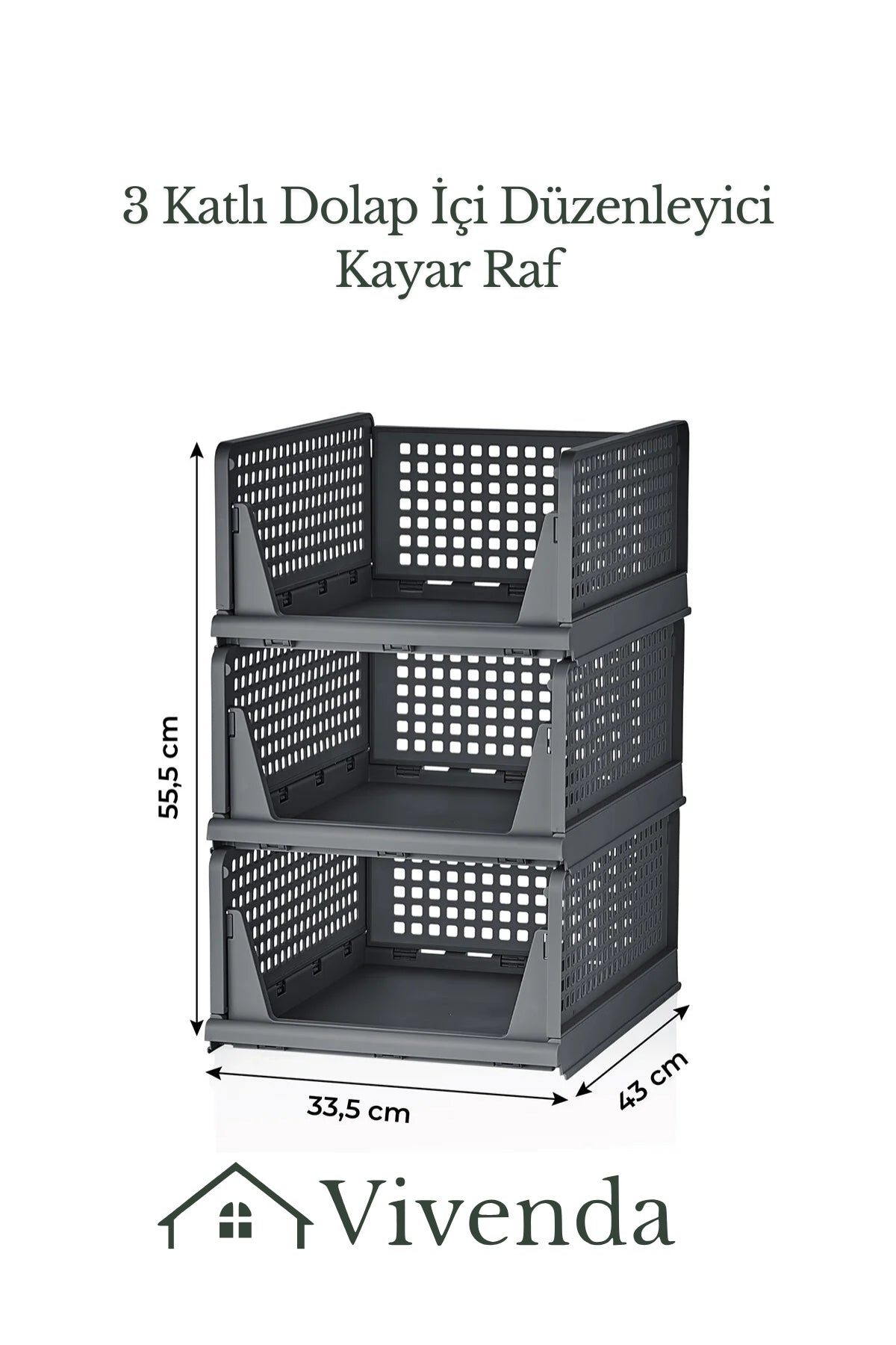 Dolap İçi 3'lü Kayar Raf Organizer, 3 Katlı Dolap İçi Düzenleyici Raf "Beyaz"