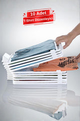 10 Katlı T-Shirt Düzenleyici – Dolap ve Çekmece İçi Kıyafet Organizer, 10'lu Set