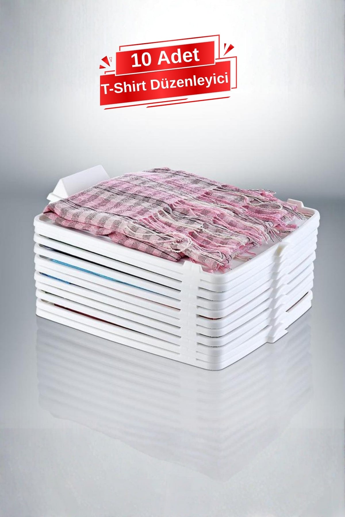 10 Katlı T-Shirt Düzenleyici – Dolap ve Çekmece İçi Kıyafet Organizer, 10'lu Set