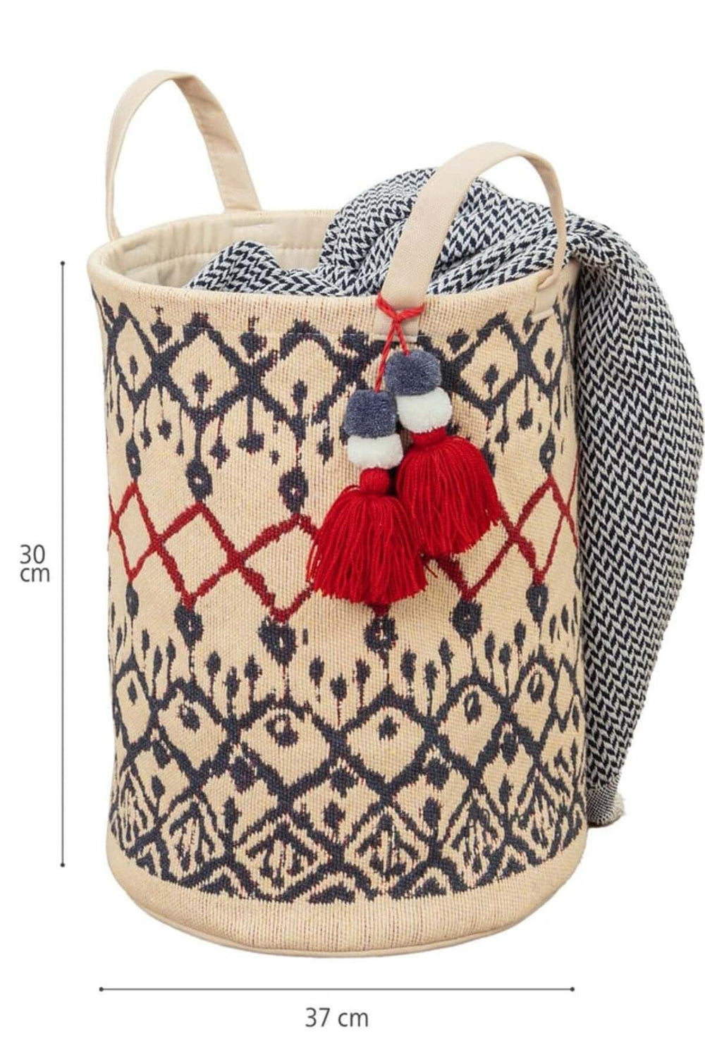 El örgüsü desenli dekoratif depolama sepeti, kışlık battaniye ile birlikte