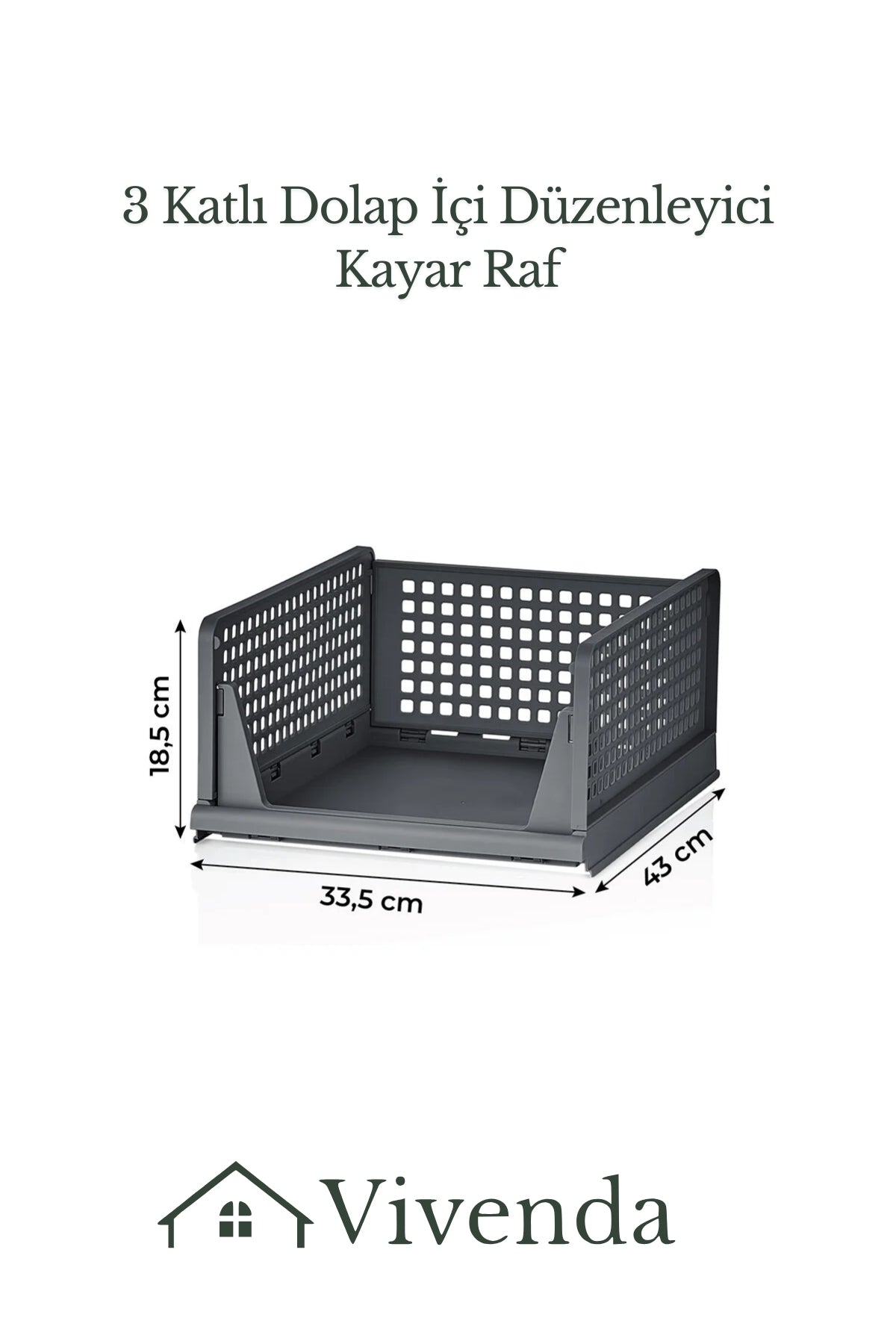 Dolap İçi 3'lü Kayar Raf Organizer, 3 Katlı Dolap İçi Düzenleyici Raf "Beyaz"