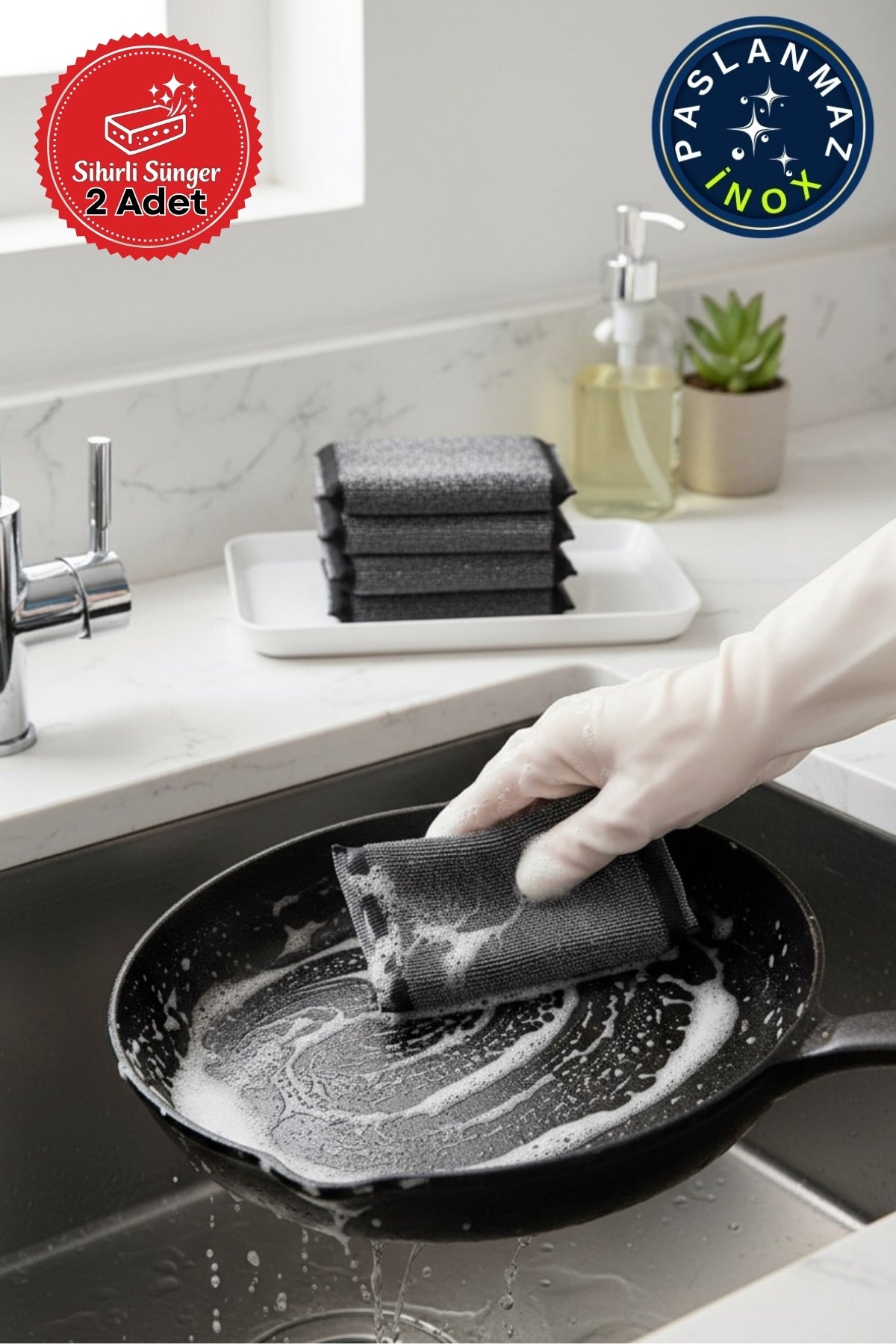 Miss Clean 2’li Sihirli Inox Paslanmaz Telli Bulaşık Süngeri – Çizmez, Bulaşık Süngeri