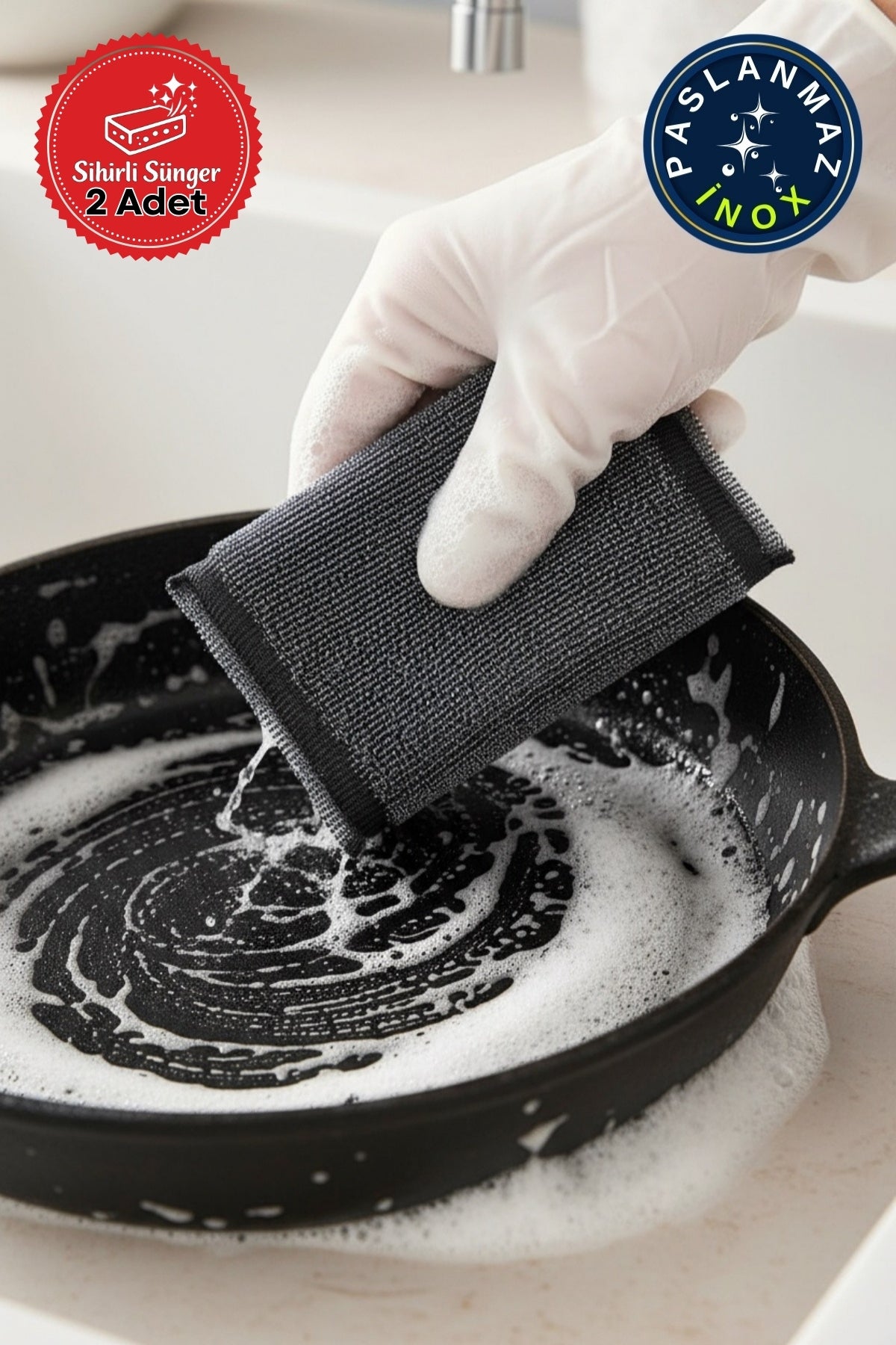 Miss Clean 2’li Sihirli Inox Paslanmaz Telli Bulaşık Süngeri – Çizmez, Bulaşık Süngeri
