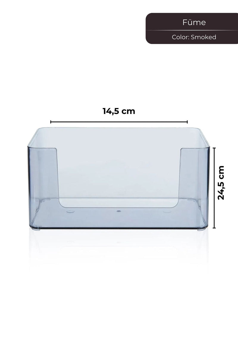 Füme renkli şeffaf plastik düzenleyici kutu, 14,5x24,5 cm ölçülerinde