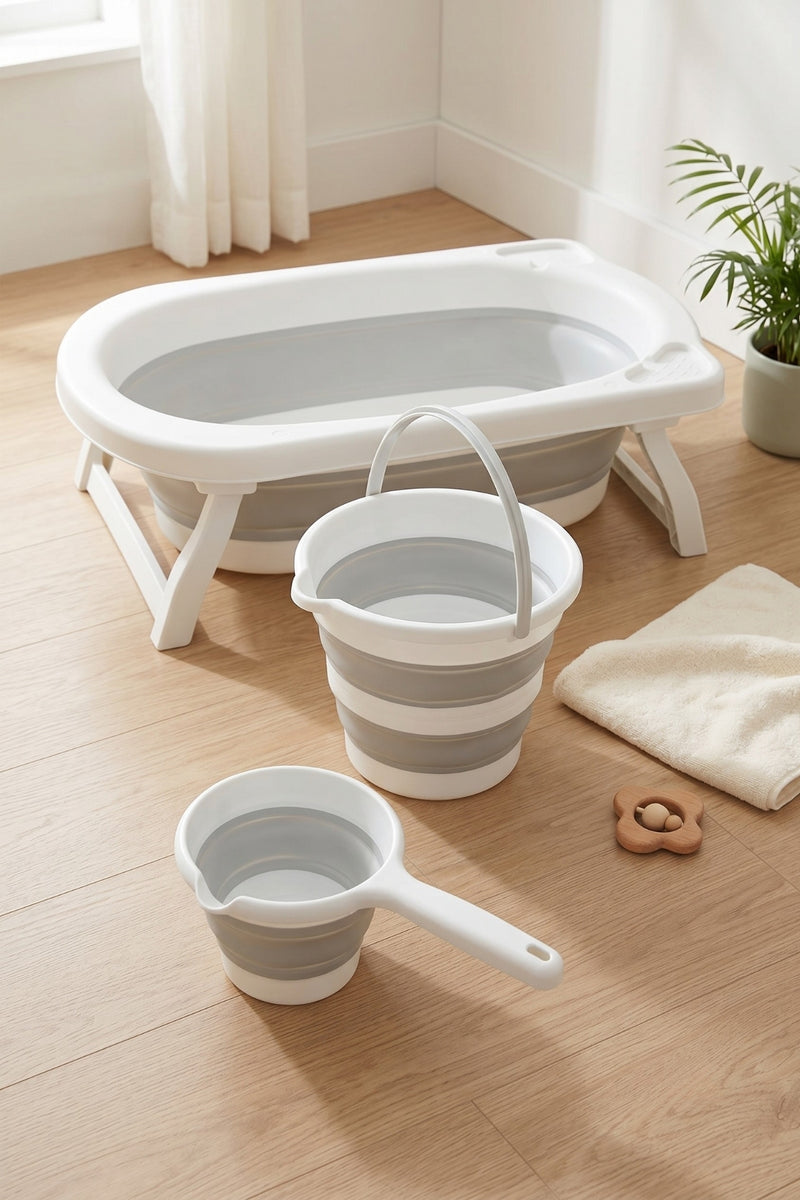 Katlanır Bebek Yıkama Seti 30 lt Küvet 12 lt Kova 1 lt Maşrapa Taşınabilir Bebek Banyo Küveti