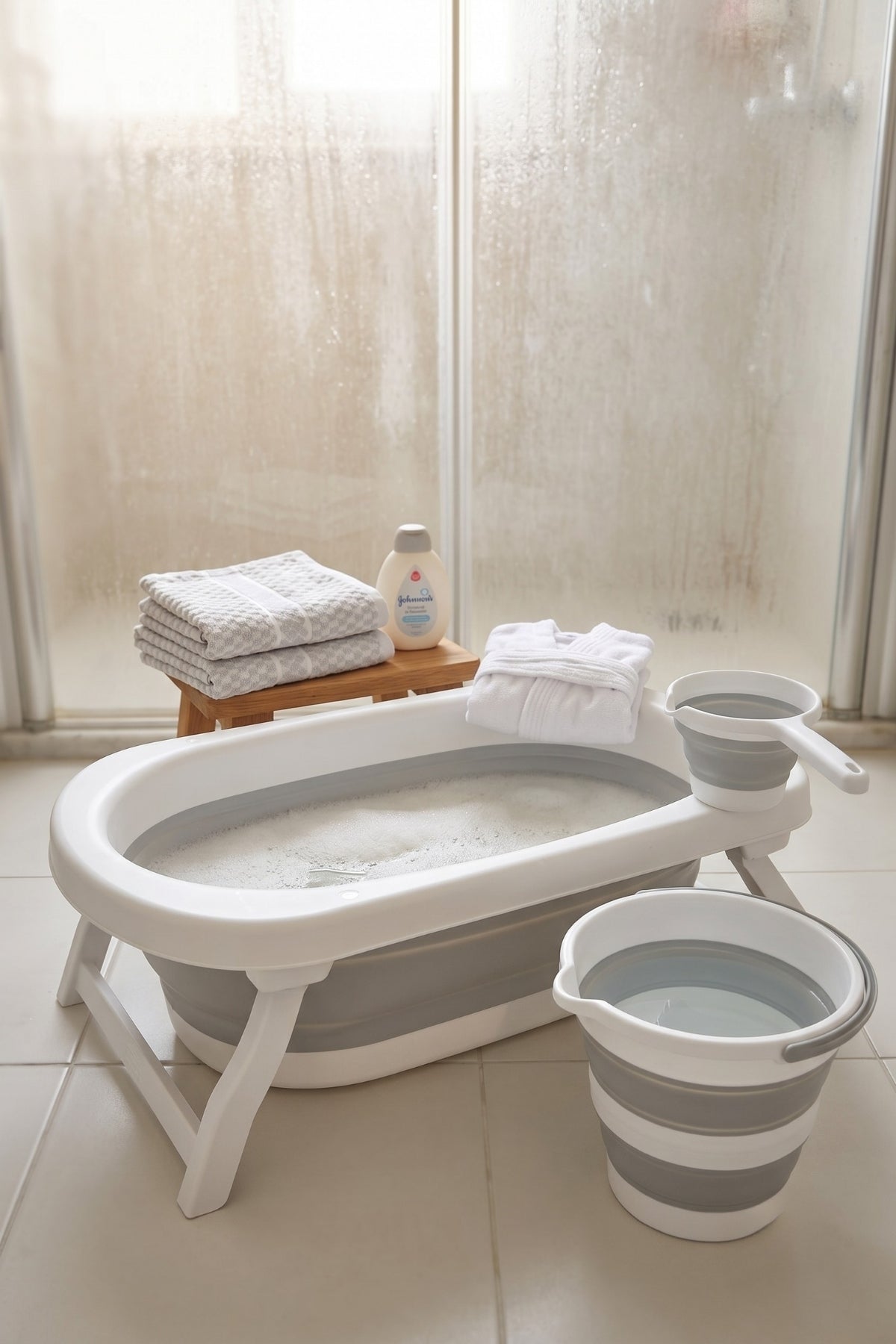 Katlanır Bebek Yıkama Seti 30 lt Küvet 12 lt Kova 1 lt Maşrapa Taşınabilir Bebek Banyo Küveti