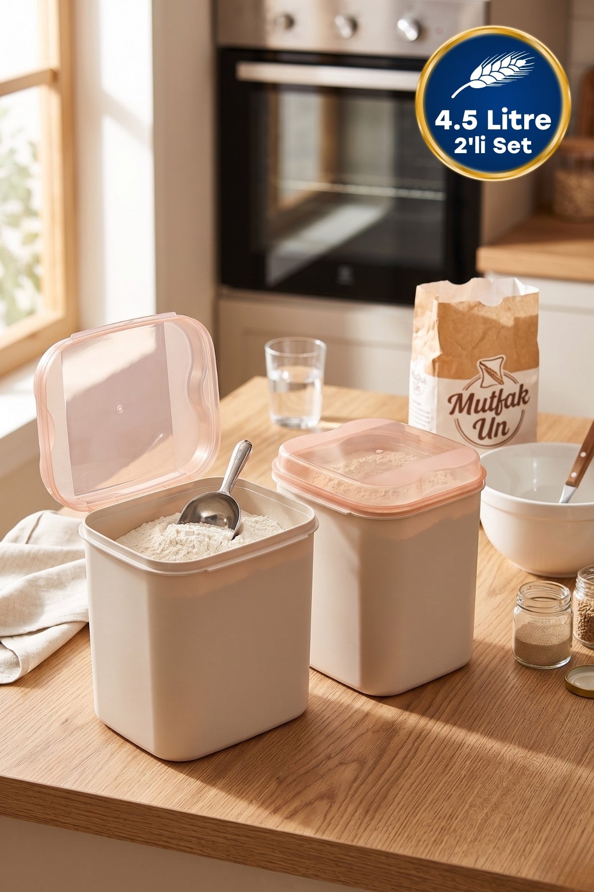 4.5 Litre 2'li Un ve Erzak Saklama Kabı Seti