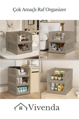 Dolap İçi 3'lü Kayar Raf Organizer, 3 Katlı Dolap İçi Düzenleyici Raf "Toprak"