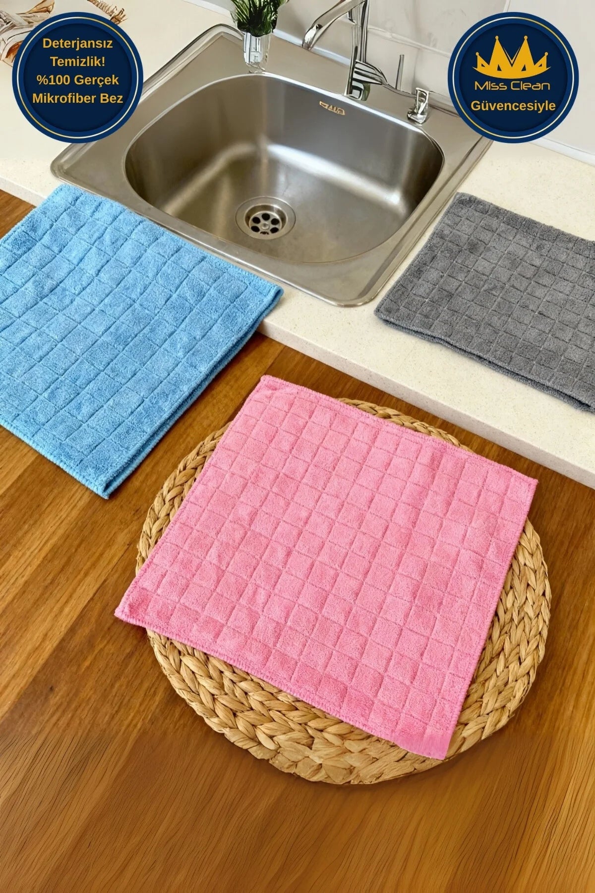Miss Clean 3’lü Paket Mikrofiber Temizlik Bezi 40x40 cm Renkli Kartela