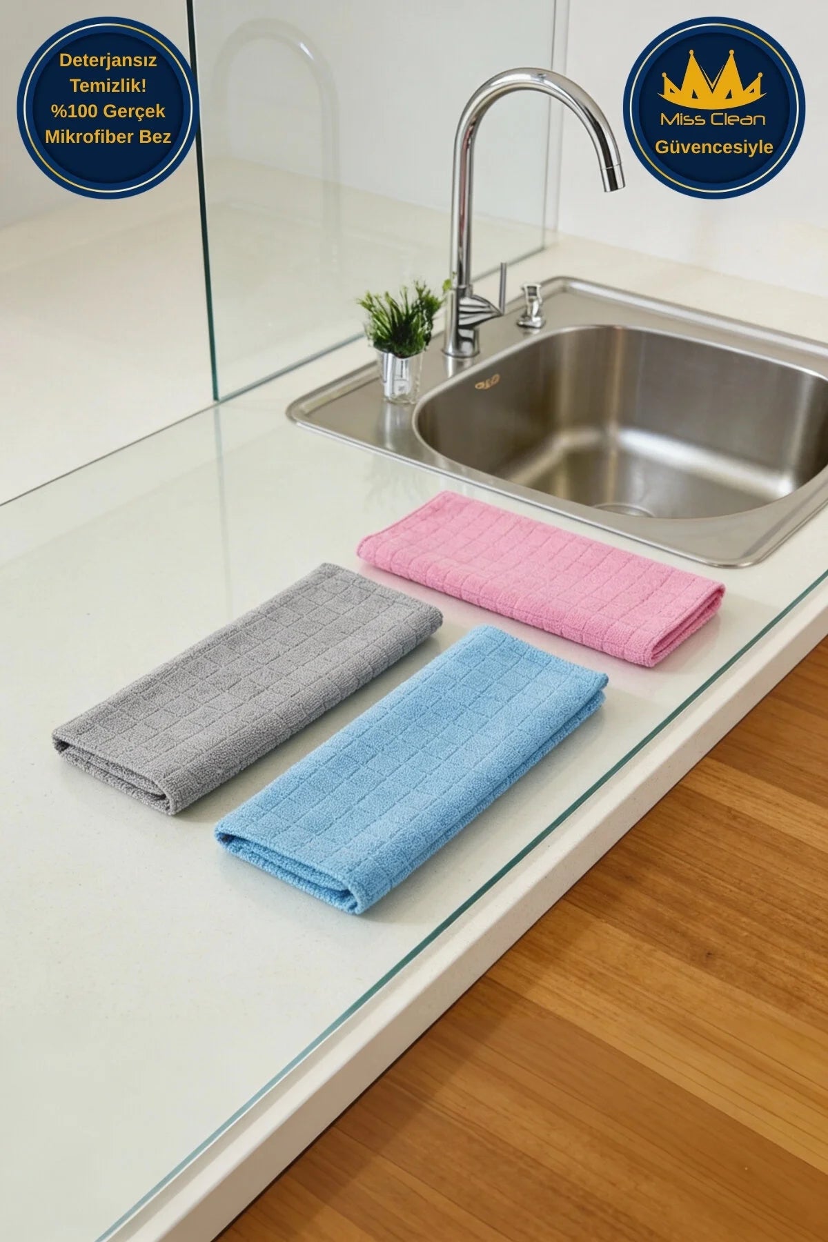 Miss Clean 3’lü Paket Mikrofiber Temizlik Bezi 40x40 cm Renkli Kartela