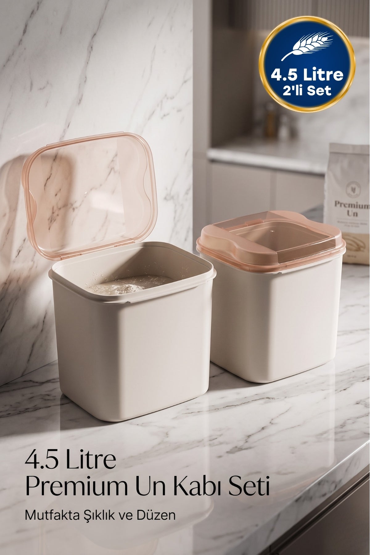 4.5 Litre 2'li Un ve Erzak Saklama Kabı Seti
