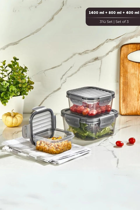 Quick Sızdırmaz Saklama Kabı Seti 3'lü Set, 1,4 lt + 800 ml  + 400 ml