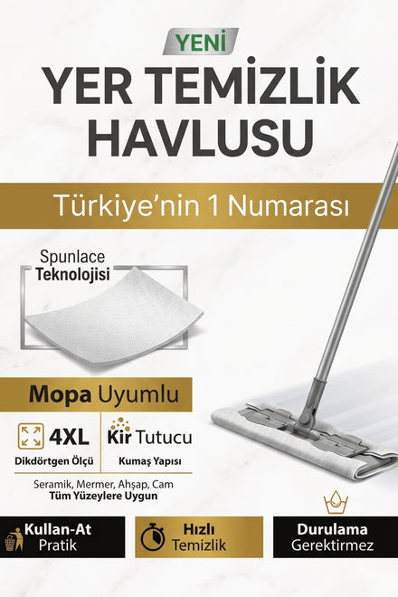 50 Yaprak 4XL Büyük Boy Mandallı Mop Uyumlu Islak Yer Temizlik Havlusu - Kullan At Bez