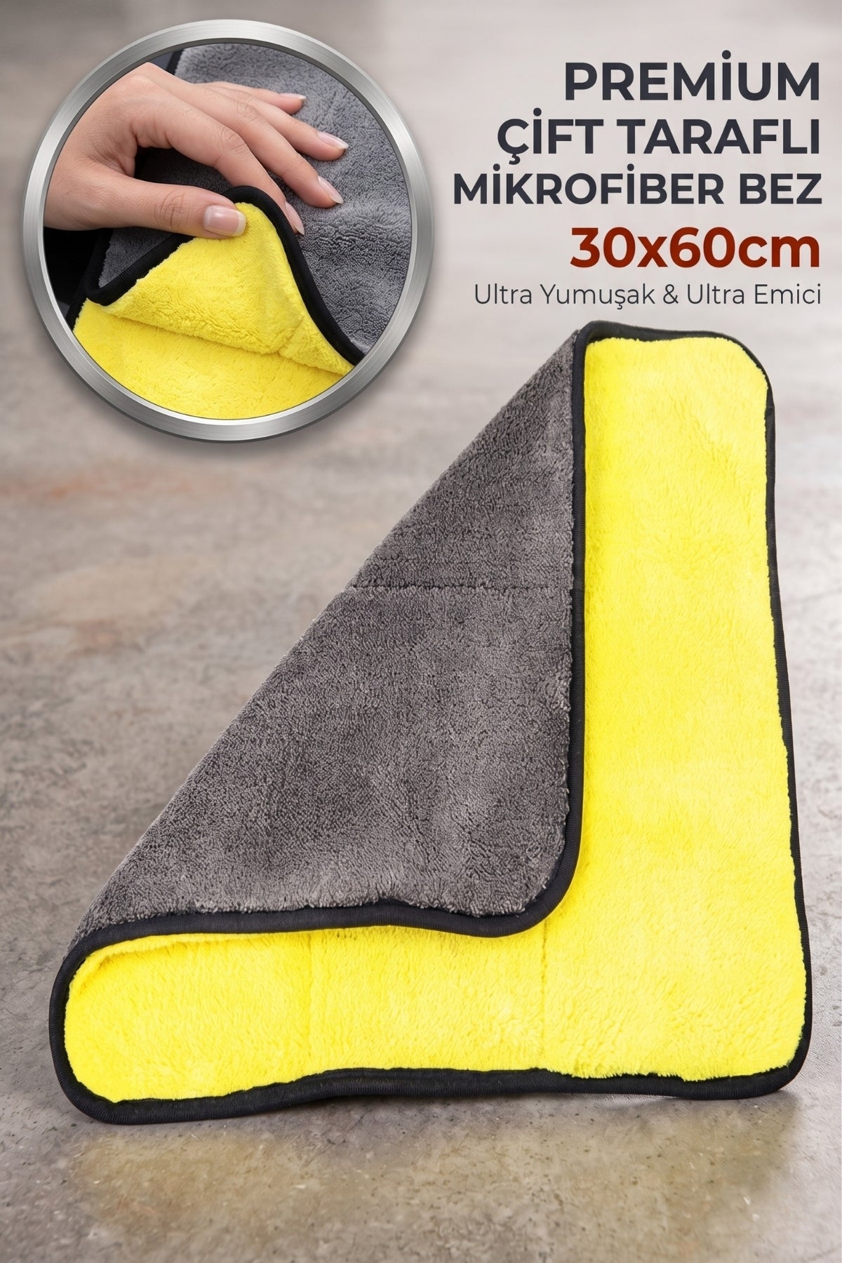 Premium Mikrofiber Oto Kurulama Bezi 30x60 cm İç Dış Cam Yıkama Temizlik Havlusu