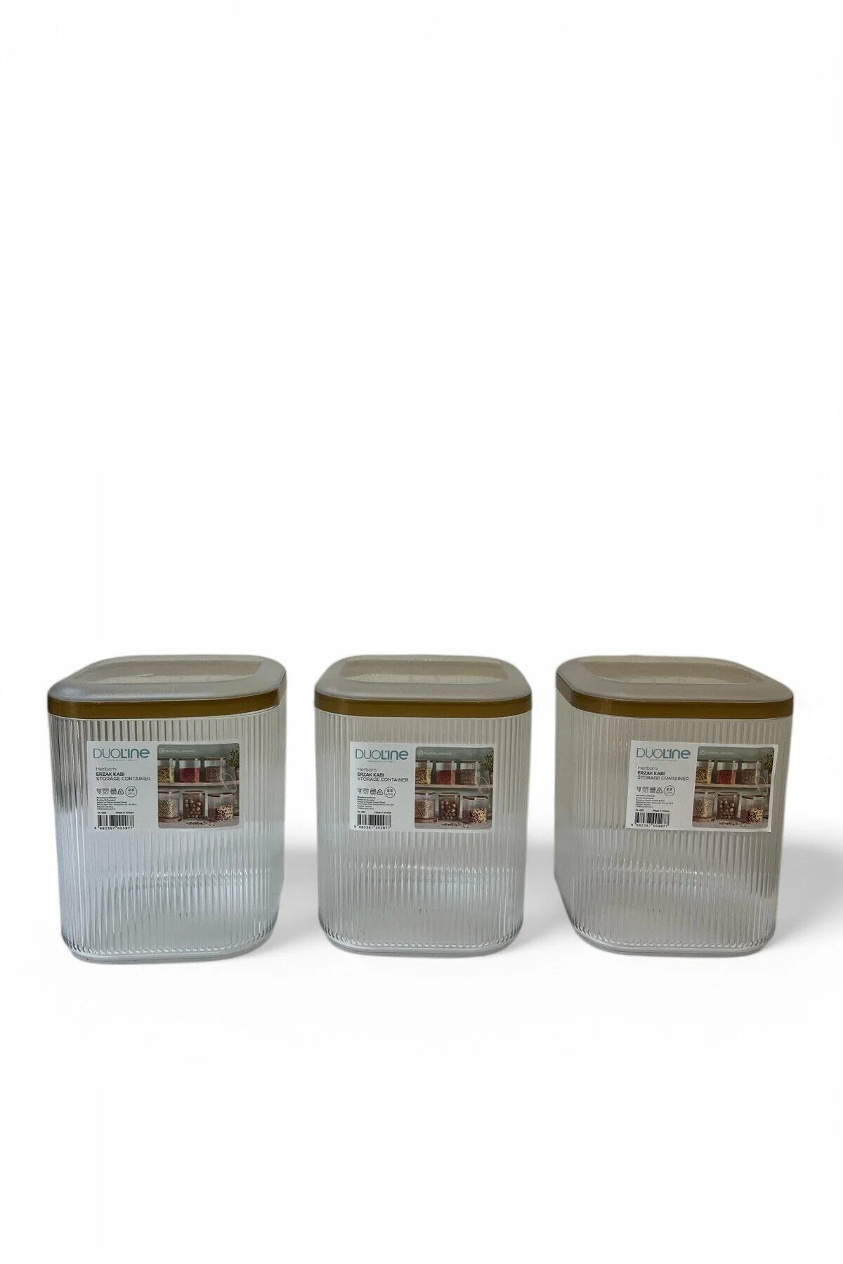 2.5 Lt 3'lü Kulplu Kapaklı Saklama Kabı Seti, 3'lü Set - Şeffaf Gold