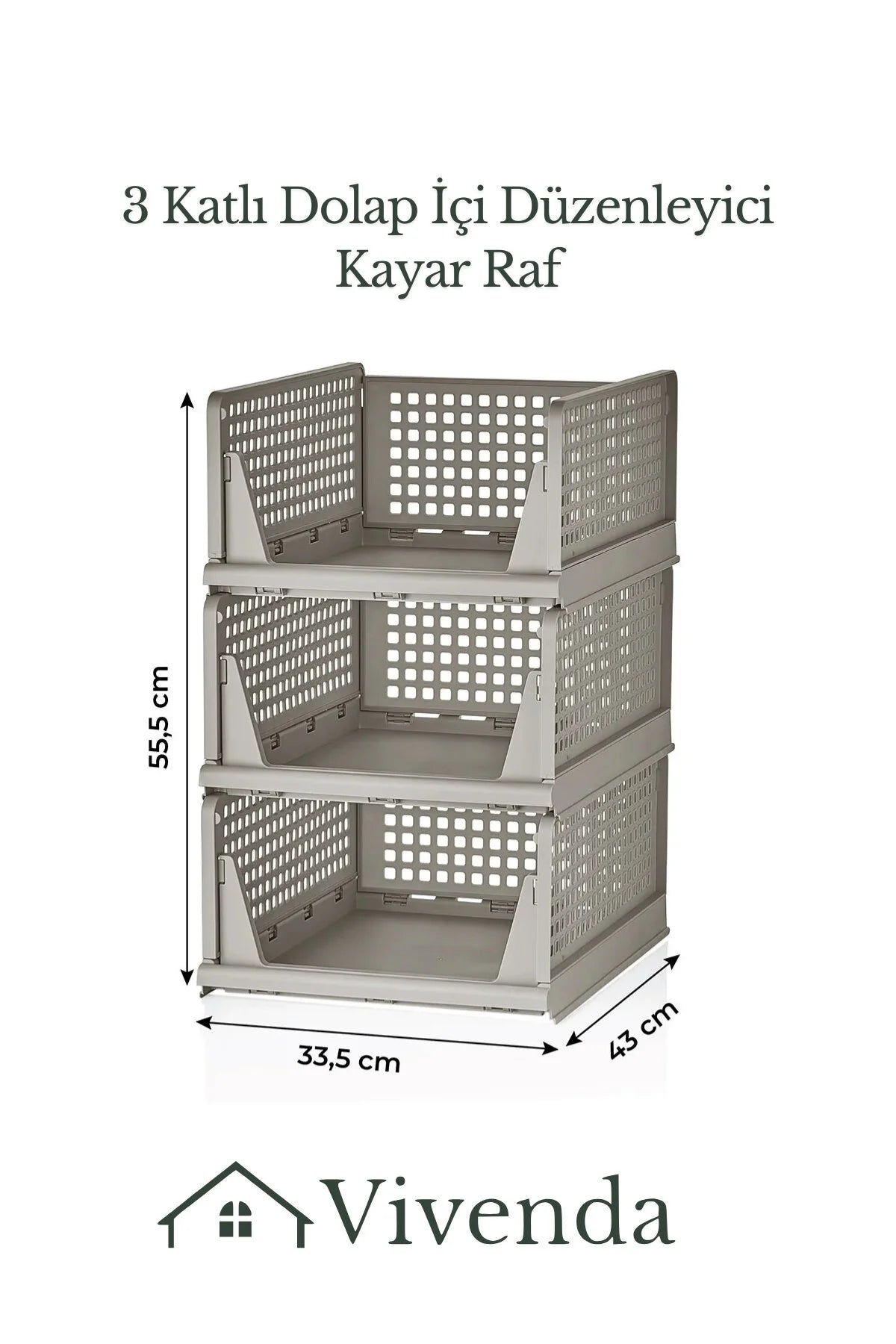 Dolap İçi 3'lü Kayar Raf Organizer, 3 Katlı Dolap İçi Düzenleyici Raf "Toprak"