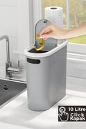 10 Litre Click Kapak Çöp Kovası, Banyo Çöp Kovası, Mutfak Çöp Kovası, Slim Çöp Kovası "Gri"
