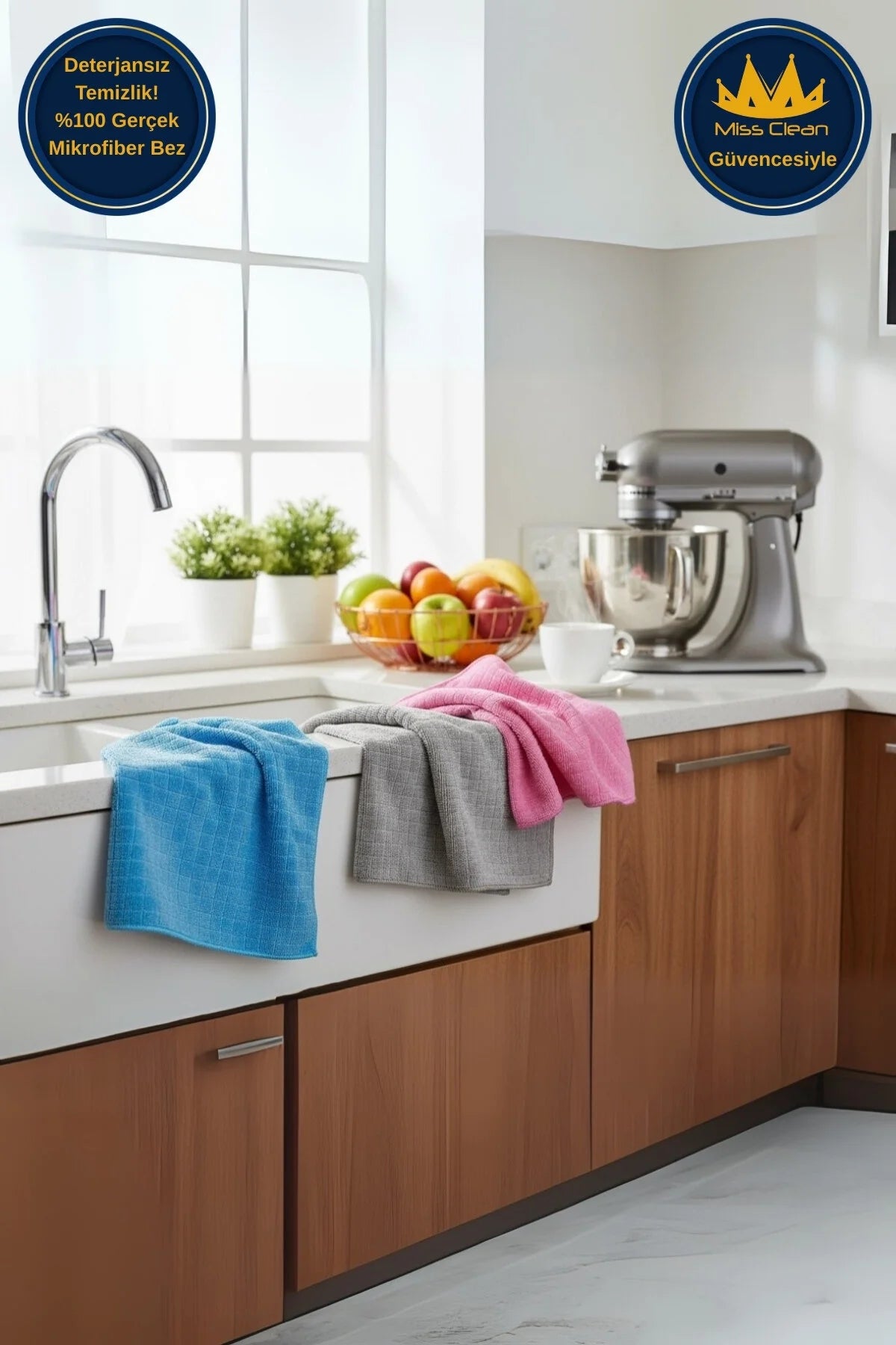 Miss Clean 3’lü Paket Mikrofiber Temizlik Bezi 40x40 cm Renkli Kartela