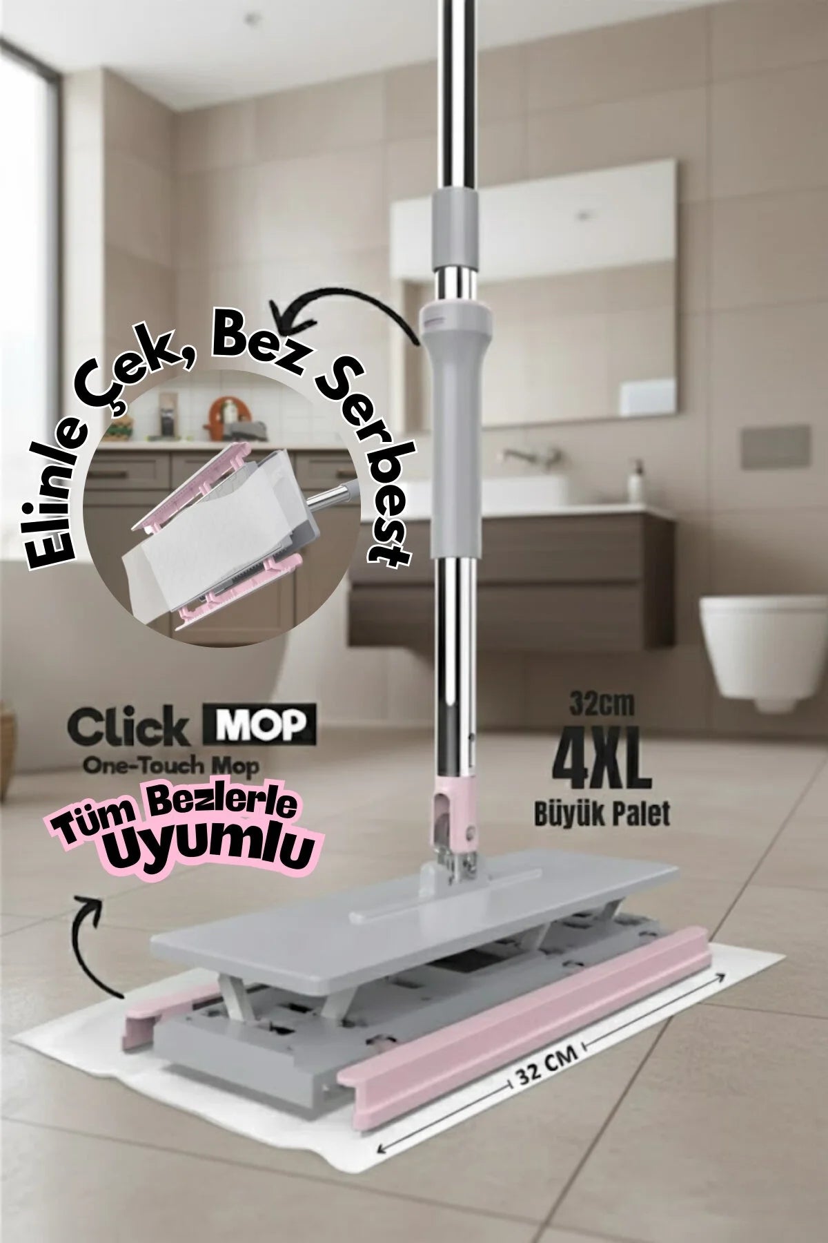 Click Mop Tembel Mop Tüm Bezlerle Uyumlu Otomatik Mop Yüzey Temizlik Havlusu Kullan At Bezler İçin