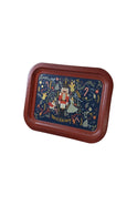 Kırmızı kenarlı, kurşun asker ve Noel süslemeleri desenli Nutcracker temalı tepsi
