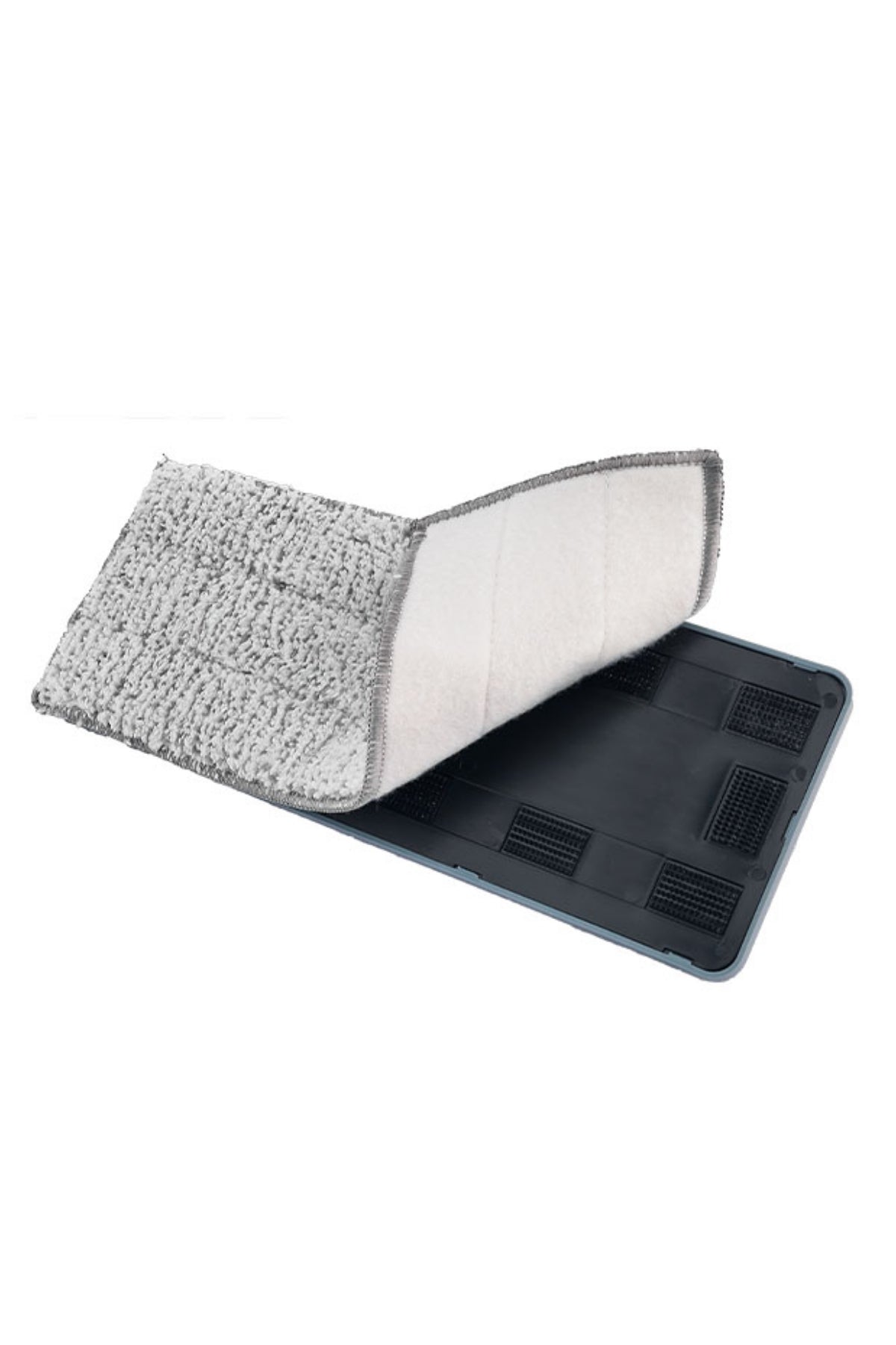 Mikrofiber mop paspas ve siyah plastik tabanlı temizleme aksesuarı