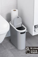 10 Litre Click Kapak Çöp Kovası, Banyo Çöp Kovası, Mutfak Çöp Kovası, Slim Çöp Kovası "Gri"