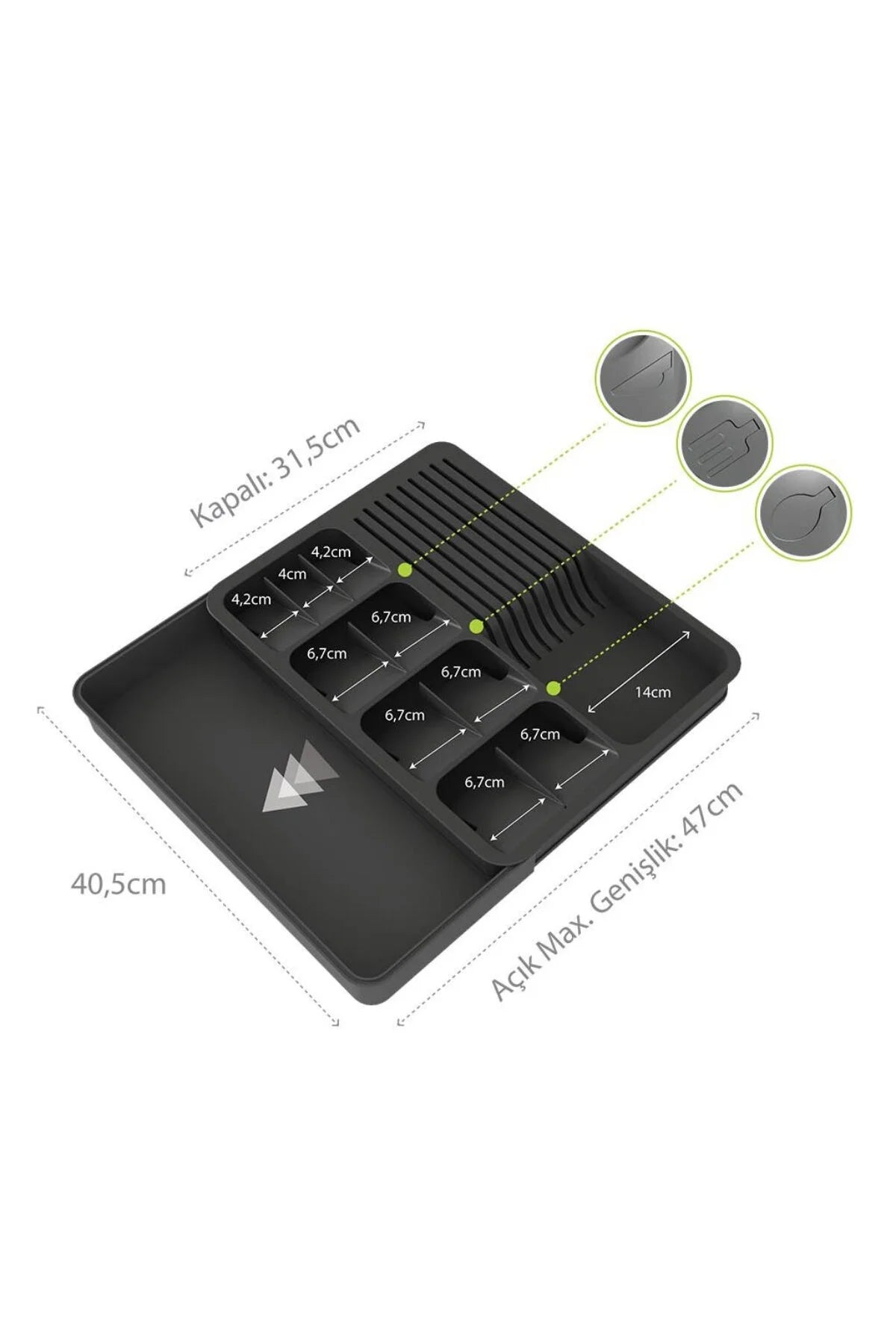 Genişleyebilir Kaşıklık & Bıçaklık Seti – Çekmece İçi Ayarlanabilir Kaşıklık "Antrasit"