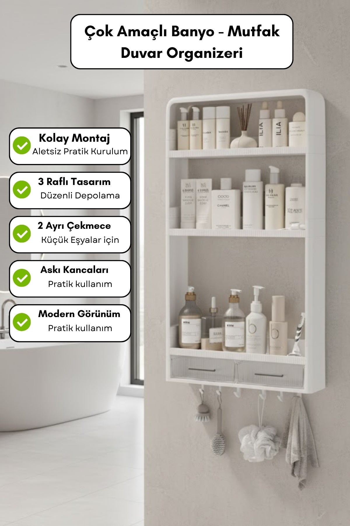 Tera Çok Amaçlı Banyo Duvar Organizeri