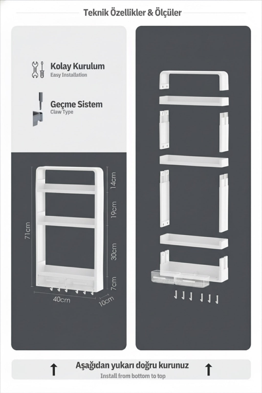 Tera Çok Amaçlı Banyo Duvar Organizeri