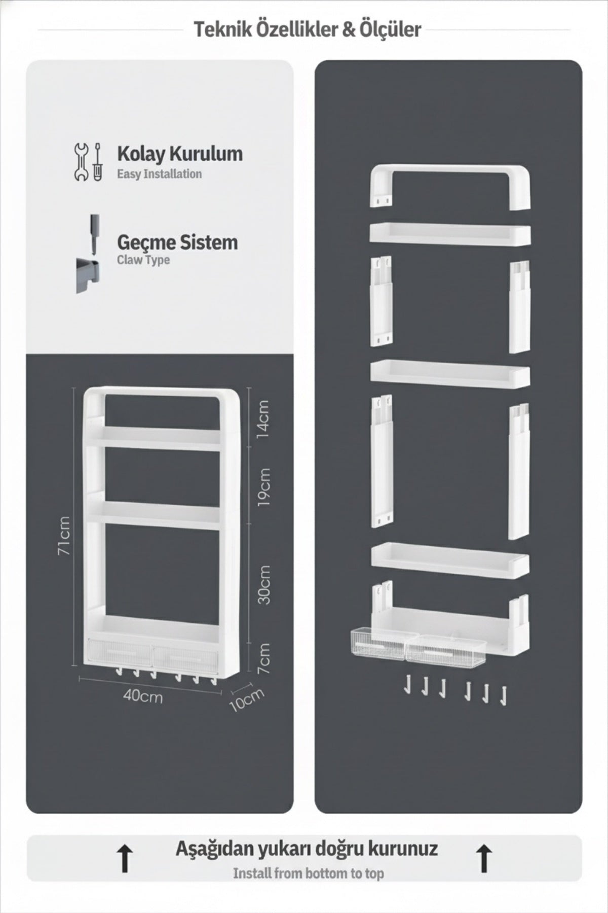 Tera Çok Amaçlı Banyo Duvar Organizeri