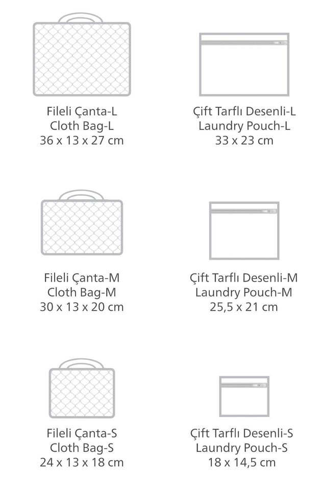 Mavi bebek 6'lı seyahat seti, fileteli çantalar ve çift taraflı desenli çamaşır torbaları