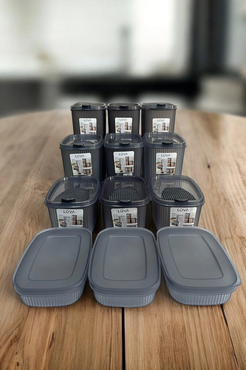 12 Parça Mega Saklama Kabı Seti 3 x 4 lt, 3 x 2.5 lt 3 x 1.3 lt, 3 x 0.6 lt