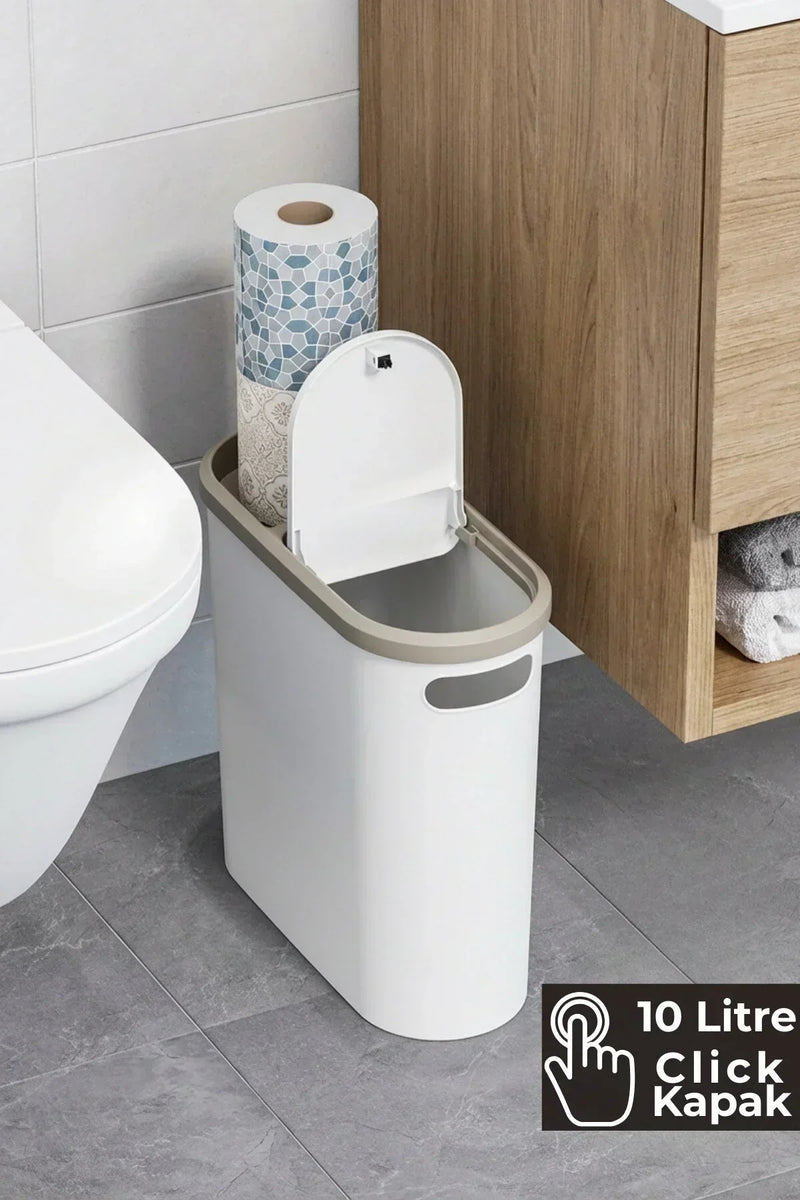 10 Litre Modern Tasarım Çöp Kovası – Banyo, Ofis, Mutfak İçin Hijyenik & Pratik Atık Kutusu, Krem