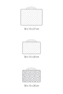 Üç çeşitli boyutta seyahat çantası çizimi, ölçüler 36x13x27 cm ve 30x13x20 cm, bohem desenli valiz