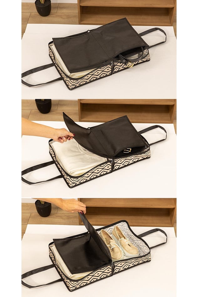 Desenli çok amaçlı seyahat çantası içinde ayakkabılı ve eşyaları düzenlemeye uygun organizer bölmesi