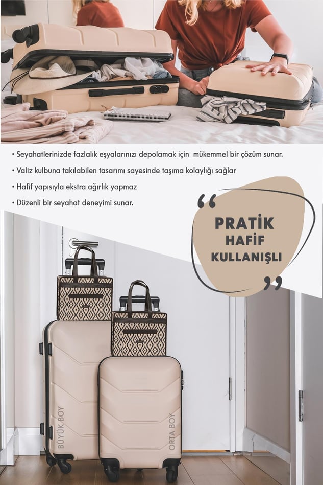 Bej çok amaçlı seyahat valizleri ve çantalar, hafif kolay taşınabilir tasarım, düzenli seyahat için ideal