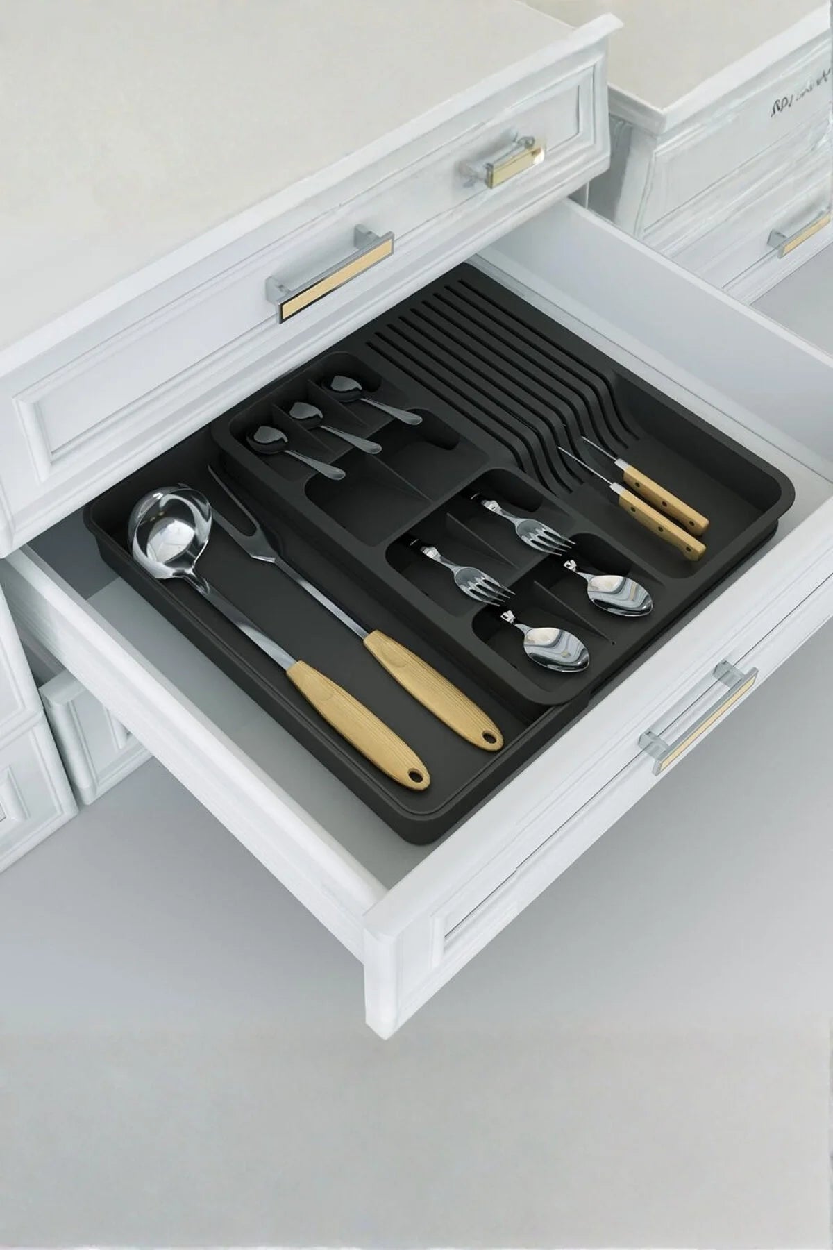 Genişleyebilir Kaşıklık & Bıçaklık Seti – Çekmece İçi Ayarlanabilir Kaşıklık "Antrasit"