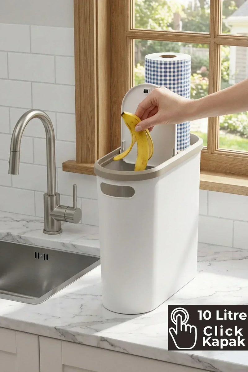 10 Litre Modern Tasarım Çöp Kovası – Banyo, Ofis, Mutfak İçin Hijyenik & Pratik Atık Kutusu, Krem
