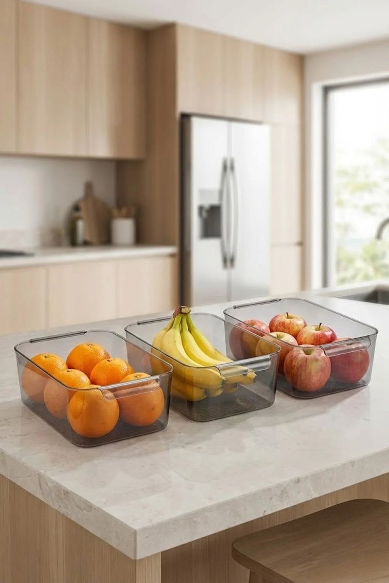Buzdolabı Raf Düzenleyici Organizer 2,4 Lt – Füme Saklama Kabı 3’lü Set