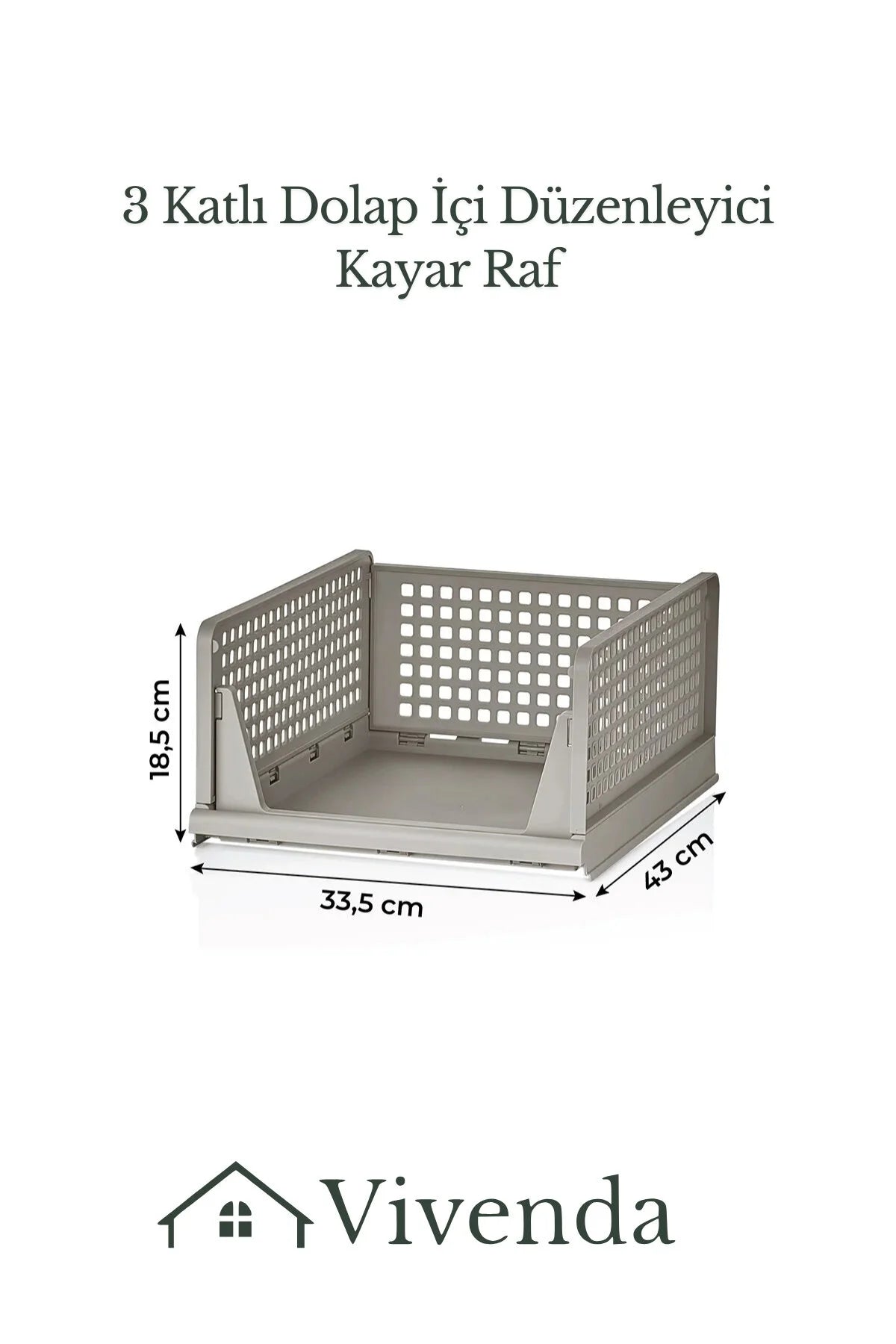 Dolap İçi 3'lü Kayar Raf Organizer, 3 Katlı Dolap İçi Düzenleyici Raf "Toprak"