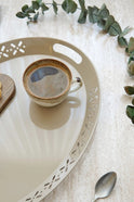 Oval Metal Servis ve Sunum Tepsisi, Büyük Tepsi, Çay Kahve Tepsisi "Cappucino"