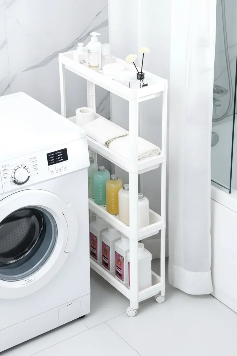 4 Katlı Tekerlekli Çok Amaçlı Slim Raf Düzenleyici, Mutfak Rafı, Banyo Rafı