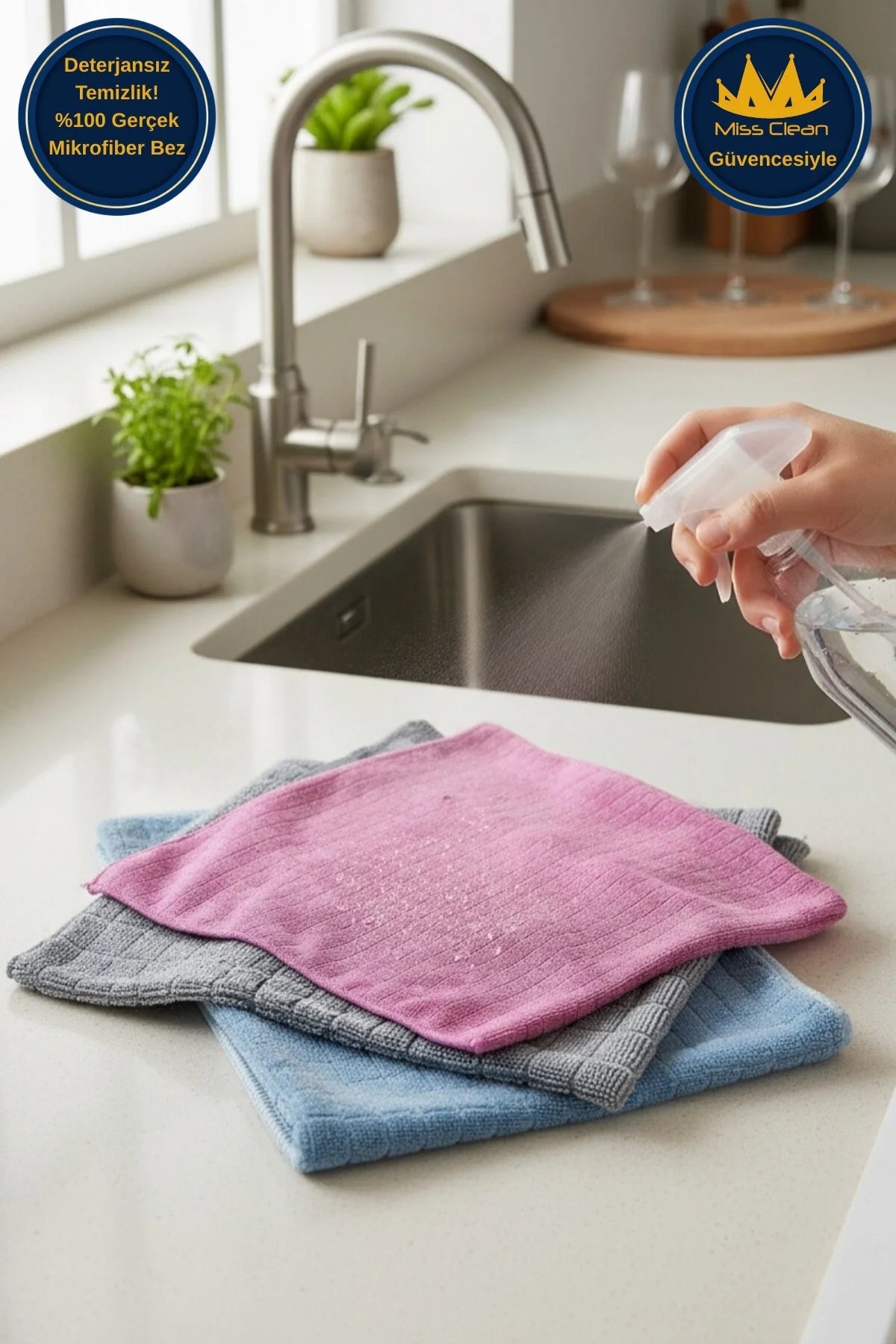 Miss Clean 3’lü Paket Mikrofiber Temizlik Bezi 40x40 cm Renkli Kartela
